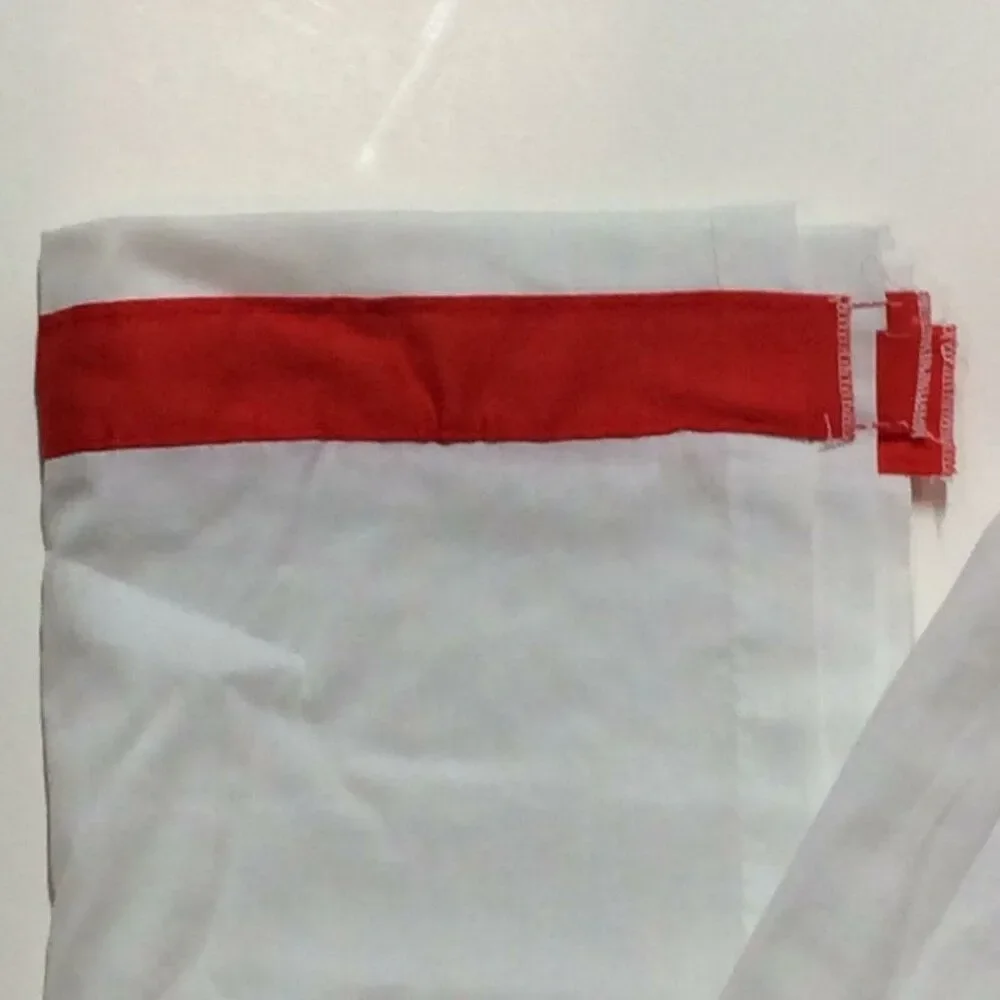 Vintage Curtains White Eyelet Lace Ruffled Red Farmhouse Cafe One Pair 44